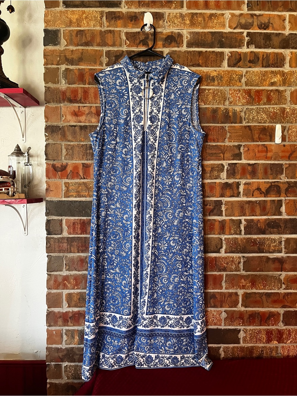MSK Blue and White Sleeveless Maxi Dress